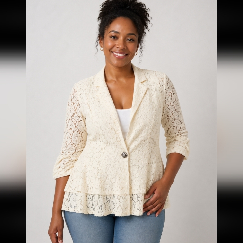 APOSTROPHE Lace Bling See Through Blazer S